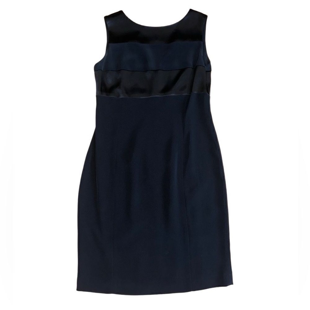 Jones New York Black Satin Double Strip Midi Dress - Size 4P
